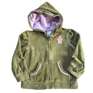 GYMBOREE GINGERBREAD GIRL GREEN PINK TRIM VELOUR HOODIE JACKET SZ 3T